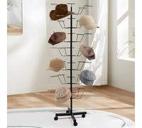 uyoyous Estante de exhibición de sombreros giratorio de 7 niveles, soporte para peluca, soporte de pie para pelucas, estante de metal moderno para 35 gorras, pelucas y sombreros