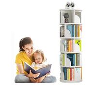 uyoyous Estantería giratoria de 5 niveles para libros, color blanco, giratoria, alta, para casa, salón, estudio, oficina