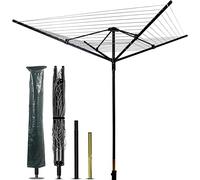 uyoyous Tendedero giratorio exterior Paraguas tendedero con casquillo de suelo Funda protectora 50M Cuerda para tender ropa Tendedero estable para jardín