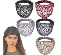 Uyqad Juego de 3 diademas anchas con adornos de cristal y perlas, elegantes cubiertas de encaje floral para mujer (talla única, 5 mezclas)