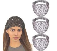Uyqad Juego de 3 diademas anchas con adornos de cristal y perlas, elegantes cubiertas de encaje floral para mujer (talla única, gris)