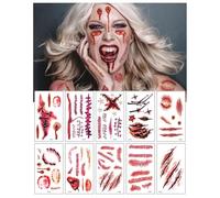 UYRVAPE 10 Hojas Tatuajes Temporales, calcomanias Halloween Zombie Cicatrices Tatuajes Pegatinas con Falso Scab Sangre Especial Fx Costume Maquillaje Props