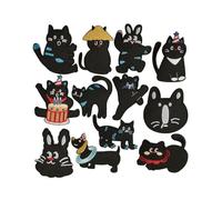 UYRVAPE 13pcs parches de bordado de gatitos, parche de hierro de gato negro, parches de hierro de mezclilla negro, parche de apliques de gato, para ropa, chaquetas