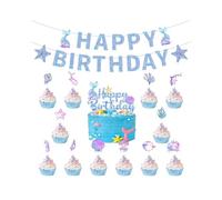 UYRVAPE 14pcs Sirena de cumpleaños decoración iridiscente, Cake Toppers, Suministros de Fiesta de Cumpleaños Reutilizables DIY, Decoración de Pastel, Mermaid, Sea Animals, mundo submarino, accesorios