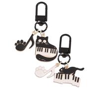 UYRVAPE 2pcs Llavero De Negro Gato de acero inoxidable - Llavero Coche De Piano Llavero De Gato Rascador De Gato Bolsa De Aleación Colgante Llavero Adornos para decoración de mochila