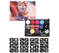 UYRVAPE Pinturas Cara para Niños, 15 Colores Pintacaras Infantil con 2 cepillar y 4 Tatuajes Plantillas, Pintura Cara Niños Hipoalergenica Maquillaje Carnaval Halloween Pascua Regalo Niños 3-10 Años