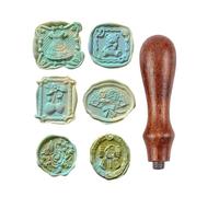 UYRVAPE Sello Lacre Kit, Retro Sello de Cera Kit, Set de Sellos de Cera, 6 Sello de Cabeza de Latón Extraíble y 1 Mango de madera, Cabezas de Sello de Lacre para Invitaciones Envoltura Tarjetas