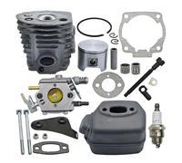UYTGFO Ajuste for Husqvarna 55 51, silenciador de escape, junta de soporte, perno, cojinete de aguja, motosierra, pieza de repuesto, Kit de carburador de pistón de cilindro de 46mm