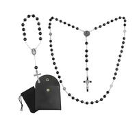 UYUYong Collar de Rosario Católico Pulsera, la Vendimia Crucifijo Cuentas Negro Collar de Rosario, Cristiano Rosario de Cuentas de Oración con Bolsa Regalo Piel Sintética y Bolsa Negra Cordón