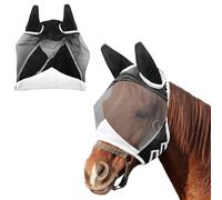 UYUYong Máscara Antimoscas con Orejas Malla Transpirable Mascarilla para Caballos Ajustable Respirable Protección con Orejas Cara Completa Máscara Anti-Moscas para Caballos Pura Sangre Sangre Caliente