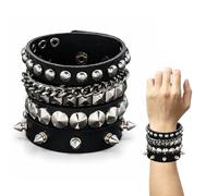 UYVPAER Pulsera De Cuero Punk Rock, 3 Piezas Con Tachuelas Para Hombres Y Mujeres, Estilo Años 80 Emo Grunge, Ajustable