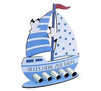 UYVPAER Regalos De Bautizo Para Niño Azul - Todo Amor Por El Bautismo - Barco De Madera Con Base - Regalo De Dinero Para Bautizo - Regalo De Bautizo Para Niño Y Niña(Azul)