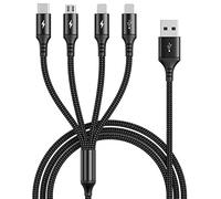 UZAHSK Multi USB Cable Cargador, 1.2m Cable De Carga Carga RÁPida De Cable De Carga Universal 4 en 1 Para Phone 7/8/XS/13/12/Samsung Galaxy/S9/S8/S7/A5/Huawei P30/Honor/Xiaomi/Tablettes. (Black)