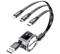 UZAHSK Múltiple Cable cargador retráctil 1.2m 3A, 3 en 1 Cable de Carga USB Múltiple con teléfono ip/Tipo C/Micro USB para teléfono 17/16/15/14/13/12/Tablets/Samsung Pixel/Huawei/LG/Xiaomi. (Negro)