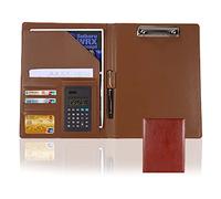 UZAMIRLEX Carpeta de conferencias, Carpeta portafolios tamaño A4 de Piel sintética con Bloc de Notas y tarjeteros Multicolor(Brown,8 Digit Calculator)