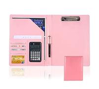 UZAMIRLEX Carpeta de conferencias, Carpeta portafolios tamaño A4 de Piel sintética con Bloc de Notas y tarjeteros Multicolor(Pink,12 Digit Calculator)