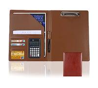UZAMIRLEX Carpeta de conferencias, Carpeta portafolios tamaño A4 de Piel sintética con Bloc de Notas y tarjeteros Multicolor(Brown,12 Digit Calculator)