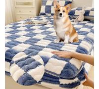 UZAMIRLEX Sábanas Ajustables de Franela, Sábana Bajera Ajustable de Terciopelo de Leche a Cuadros, Antideslizante, Multicolor, Varios tamaños(Blue,78.7 * 86.6IN)