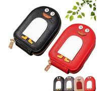 UZIPZ Cute Penguins PU Credit Card Coin Wallet, Penguin Credit Card Wallet, Penguin Credit Card Holder, Penguin Wallet with 11 Card Slots For Women Men (Red+Black)