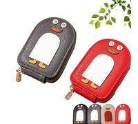 UZIPZ Cute Penguins PU Credit Card Coin Wallet, Penguin Credit Card Wallet, Penguin Credit Card Holder, Penguin Wallet with 11 Card Slots For Women Men (Red+Grey)