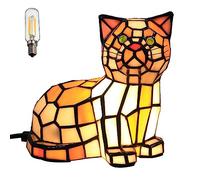Uziqueif Lámpara de escritorio con forma de gato - Estilo Tiffany Lámpara de mesa Lectura con acento de vitral Luz de noche para sala de estar de dormitorio estudio oficina,L21xW12xH18 cm
