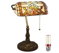 Uziqueif Lámpara de Escritorio de Banquero de Vitral, Retro Lámpara Tiffany, E27 Lámpara de Mesa Vintage, Lamparas de Mesita de Noche para Salón Oficina Estudio Restaurante Dormitorio,Baroque