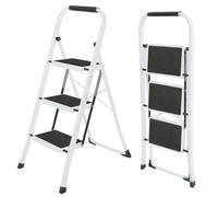UZIRO Escalera Plegable 3 Peldaños -Estructura de Acero y Peldaño Antideslizante - Asa Superior de Goma - Escaleras Plegables Domésticas - Step Ladder para Hogar (Blanco, 3 Peldaños)