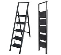 UZIRO Escalera Plegable 5 Peldaños, Liviana y Compacta, Diseño Decorativo, Peldaños Anchos Antideslizantes, Ideal para Uso en Hogar, Cocina y Oficina, Fácil de Guardar y Transportar, Alta Durabilidad