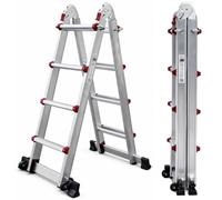 UZIRO Escalera Telescópica Plegable Articulada de Aluminio 4x4, Multiposición Extensibles 2,41 M, 4 Peldaños, Soporta hasta 150 KG, Plegable y Compacta, con Barra Estabilizadora y Ruedas