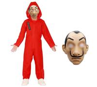 UZNIYTR Disfraz de Casa del Dinero para Niños, Traje de Ladrón de Bancos, con Máscara de Dali Salvador, Disfraz de Condenado con Capucha Roja con Accesorios para Carnaval, Halloween (130-140cm)