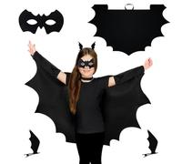 UZNIYTR Disfraz de Murciélago Halloween, 4PCS Set de Disfraz de murciélago Negro, Disfraz Halloween Niña Niño, Disfraz de Halloween Carnaval Cosplay Fiesta para Niños de 3 a 10 Años(120CM)