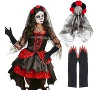 UZNIYTR Velo de Halloween, 2PCS Guantes de Halloween, Juego de piezas Guantes De Disfraz De Fiesta De Halloween uñas largas de colores aterradoras para el día de los muertos festival carnaval