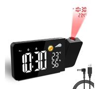 Uzoli EM3211A Despertador con proyector techo y pantalla LED, Previsión del tiempo 8h, Temperatura, Humedad, 2 Alarmas, Función de snooze, Proyección de 180°, 10 Tonos, Reloj ideal para casa u oficina