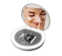 UZOURI Mini Espejo de Maquillaje de Mano de 3,8 Pulgadas con cámara UV Visualice el Protector Solar Facial, Espejo de Bolsillo de 2 Lados con Aumento de 2X, Carga USB/3 Opciones de luz