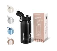UZSPACE Botella Agua 600ml, Botella Agua Niño sin BPA, A Prueba de Fugas, Apertura de un Clic, Cantimplora infantil con Asa para Colegio, Bicicleta, Running (Negro Noche)