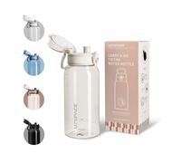 UZSPACE Botella Agua 600ml, Botella Agua Niño sin BPA, A Prueba de Fugas, Apertura de un Clic, Cantimplora infantil con Asa para Colegio, Bicicleta, Running (Blanco Escarcha)