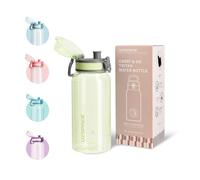 UZSPACE Botella Agua 600ml, Botella Agua Niño sin BPA, A Prueba de Fugas, Apertura de un Clic, Cantimplora infantil con Asa para Colegio, Bicicleta, Running (Verde Lima)