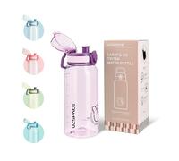 UZSPACE Botella Agua 600ml, Botella Agua Niño sin BPA, A Prueba de Fugas, Apertura de un Clic, Cantimplora infantil con Asa para Colegio, Bicicleta, Running (Lila)