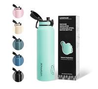 UZSPACE Botella Agua Acero Inoxidable 1L(970ml), Botella Agua Gimnasio con Asa, Doble Pared, A Prueba de Fugas, Apertura de un Clic, Botella Termica para Deporte, Running, Niño (Verde Menta)