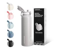 UZSPACE Botella Agua Acero Inoxidable 1L(970ml), Botella Agua Gimnasio con Asa, Doble Pared, A Prueba de Fugas, Apertura de un Clic, Botella Termica para Deporte, Running, Niño (Gris)