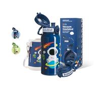 UZSPACE Botella Agua Acero Inoxidable Niños de 600 ml con Funda y 2 Tapas, A Prueba de Fugas, Manejo con Una Sola Mano, sin BPA, Termo con Pajita para Niños, Niñas, Escuela, Guardería (Cosmos Azul)