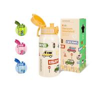 UZSPACE Botella Agua Acero Inoxidable para Niños 550ml, A Prueba de Fugas, Apertura de un Clic, Botella Agua Bebé Duradera, Cantimplora Infantil con Asa para Colegio, Niños y Niñas (Coche Amarillo)