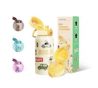 UZSPACE Botella Agua Acero Inoxidable para Niños 550ml con 2 Tapas Diferentes, A Prueba de Fugas, Apertura de un Clic, Termo con Pajita para Colegio, Guardería, Deporte Niños y Niñas (Marillo)