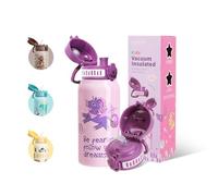 UZSPACE Botella Agua Acero Inoxidable para Niños 550ml con 2 Tapas Diferentes, A Prueba de Fugas, Apertura de un Clic, Termo con Pajita para Colegio, Guardería, Deporte Niños y Niñas (Lila)