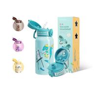 UZSPACE Botella Agua Acero Inoxidable para Niños 550ml con 2 Tapas Diferentes, A Prueba de Fugas, Apertura de un Clic, Termo con Pajita para Colegio, Guardería, Deporte Niños y Niñas (Verde)