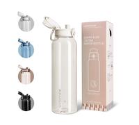 UZSPACE Botella Agua Deportiva, 1 Litro Botella Agua Gimnasio sin BPA, A Prueba de Fugas, Apertura de un Clic, Cantimplora de Plástico con Asa para Bicicleta, Colegio, Running (Blanco Escarcha)