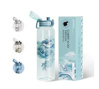 UZSPACE Botella Agua Deportiva, 1 Litro Botella Agua Gimnasio sin BPA, A Prueba de Fugas, Apertura de un Clic, Cantimplora de Plástico con Asa para Bicicleta, Colegio, Running (Azul Neblina-Arte)