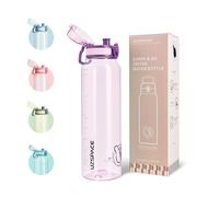UZSPACE Botella Agua Deportiva, 1 Litro Botella Agua Gimnasio sin BPA, A Prueba de Fugas, Apertura de un Clic, Cantimplora de Plástico con Asa para Bicicleta, Colegio, Running (Lila)