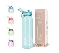 UZSPACE Botella Agua Deportiva, 1 Litro Botella Agua Gimnasio sin BPA, A Prueba de Fugas, Apertura de un Clic, Cantimplora de Plástico con Asa para Bicicleta, Colegio, Running (Verde Neblina)