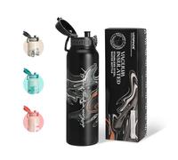 UZSPACE Botella de acero inoxidable de 1 l (970 ml), botella deportiva aislada con tapa abatible, apertura de 1 clic, a prueba de fugas, botella de agua para senderismo, deportes, gimnasio, exterior